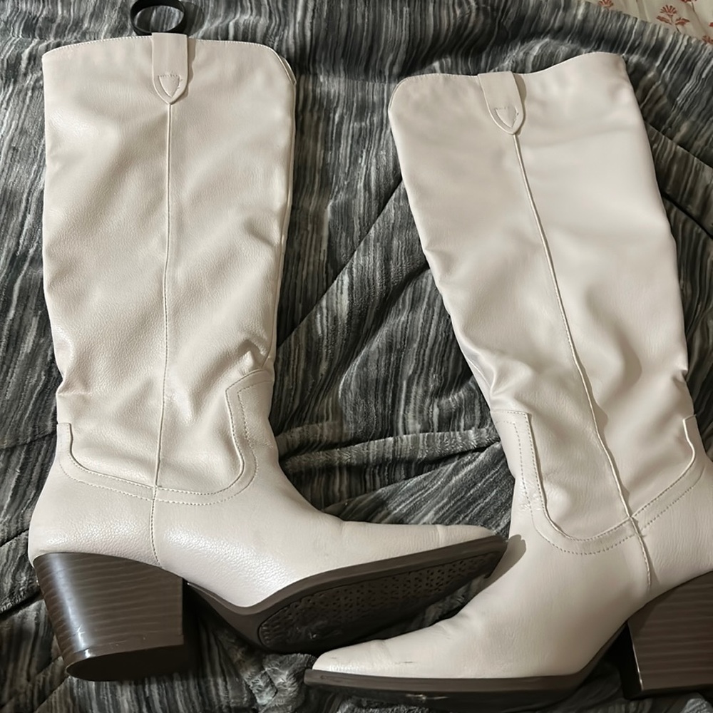 White knee high boots